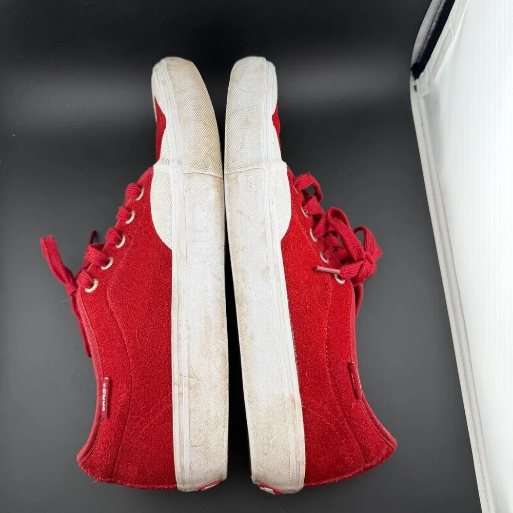Vans Chukka Low Pro Men 11.5 Skateboard Shoes Red Suede Lace Up Athletic Sneaker